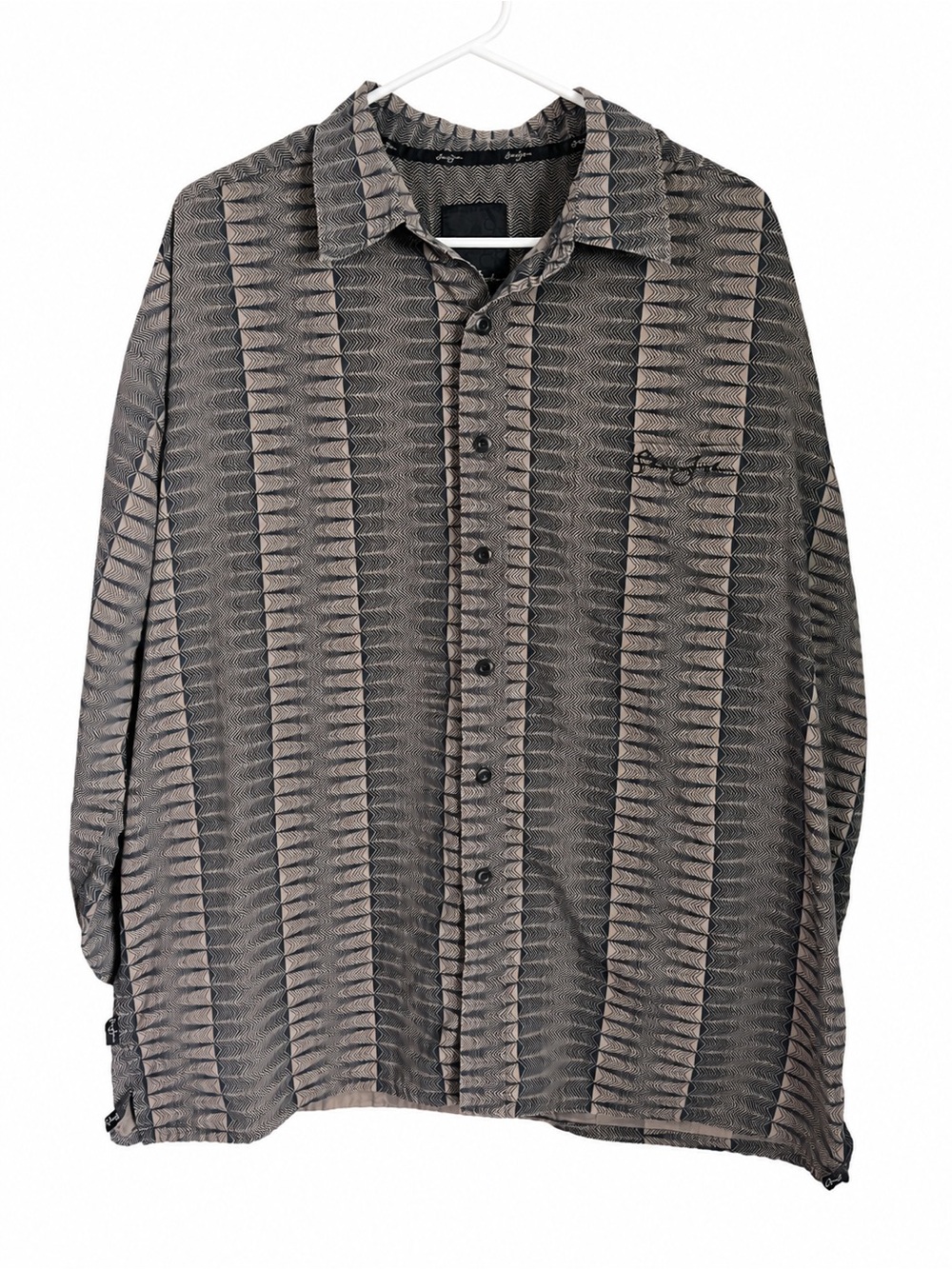 Sean John Men's Patterned Button-Up- Gray Taupe size XL